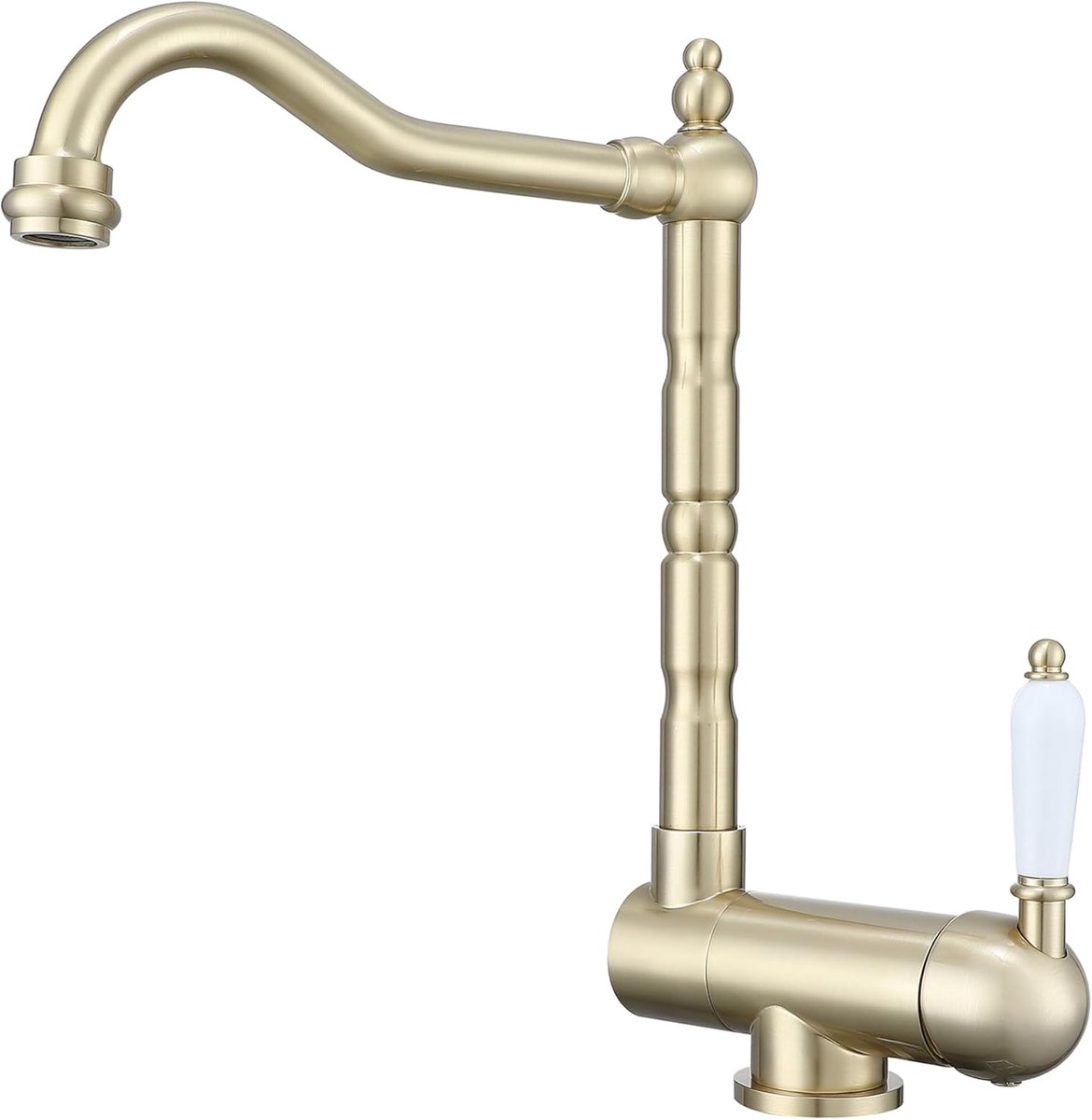 Goud Keukenkraan Messing Keukenkraan Eengreeps Monobloc Mengkraan Aanrecht in Goud Keuken Mixer Kranen 1 Gat 360 ° Draaibare Uitloop Keuken Aanrecht Kranen