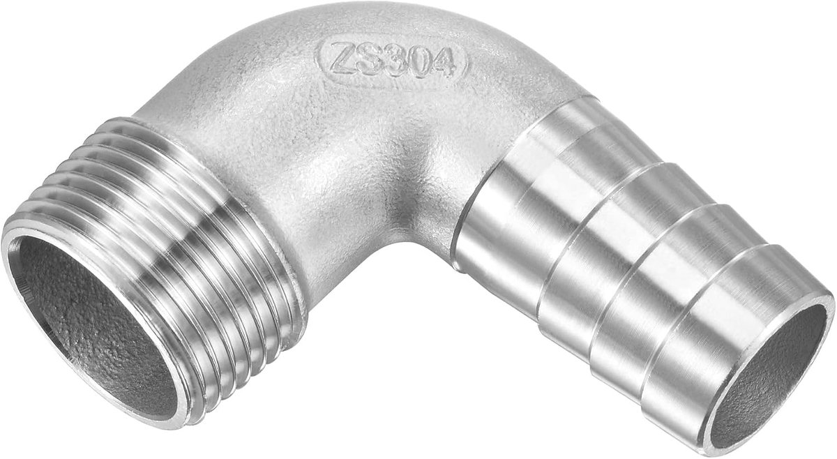 Slang Barb Fittings - 90 Graden Elleboog Roestvrij staal 25mm Pijp Connector van toepassing op Water Brandstof (G1 Mannelijke Pijp)
