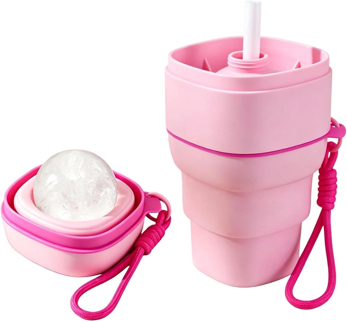 waterbeker: 9,6 x 9,6 x 14,8 cm , opvouwbare reisbeker | Siliconen opvouwbare waterbeker met deksel, inklapbare, herbruikbare drinkbeker voor reizen, kamperen, picknick