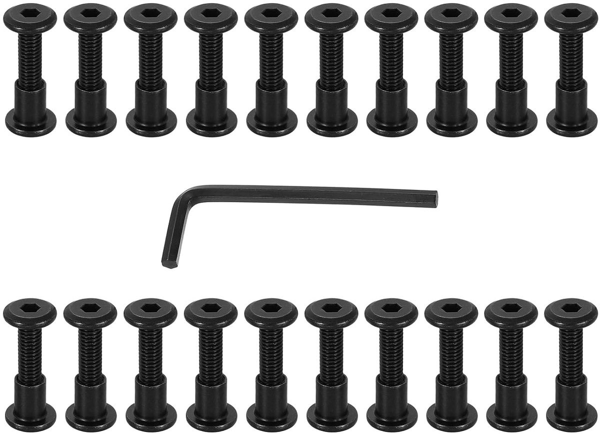 Zeskantschroeven M6 x 25 mm mannelijke Chicago schroeven, 20 stuks koolstofstaal, metrisch, zeshoekig, socket cap binding post schroeven voor meubels, zwart (vrouwelijk 8 x 10 mm)