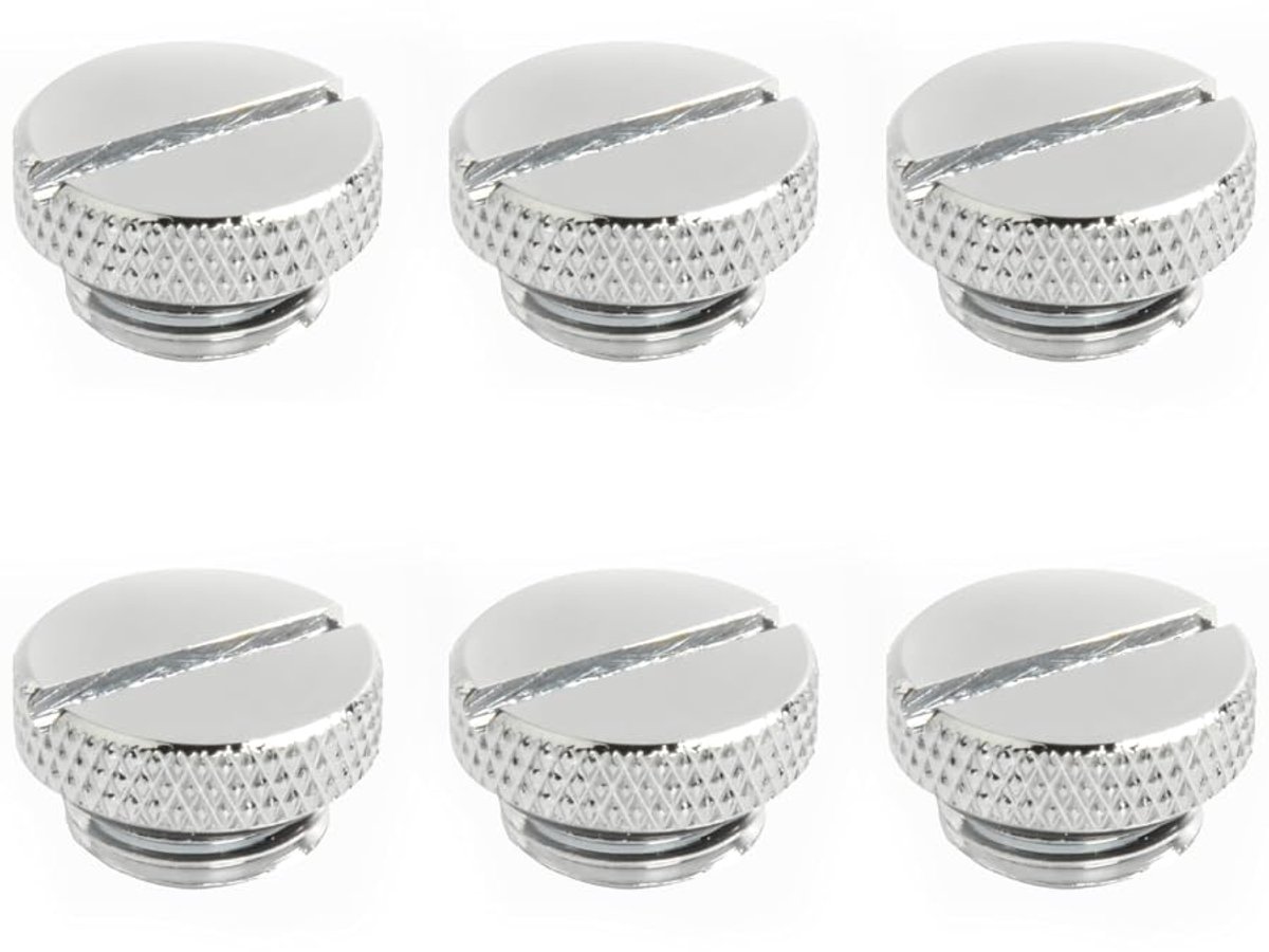 G1/4 "dunne stop plug fitting met muntensleuf, zilver, 6 pack