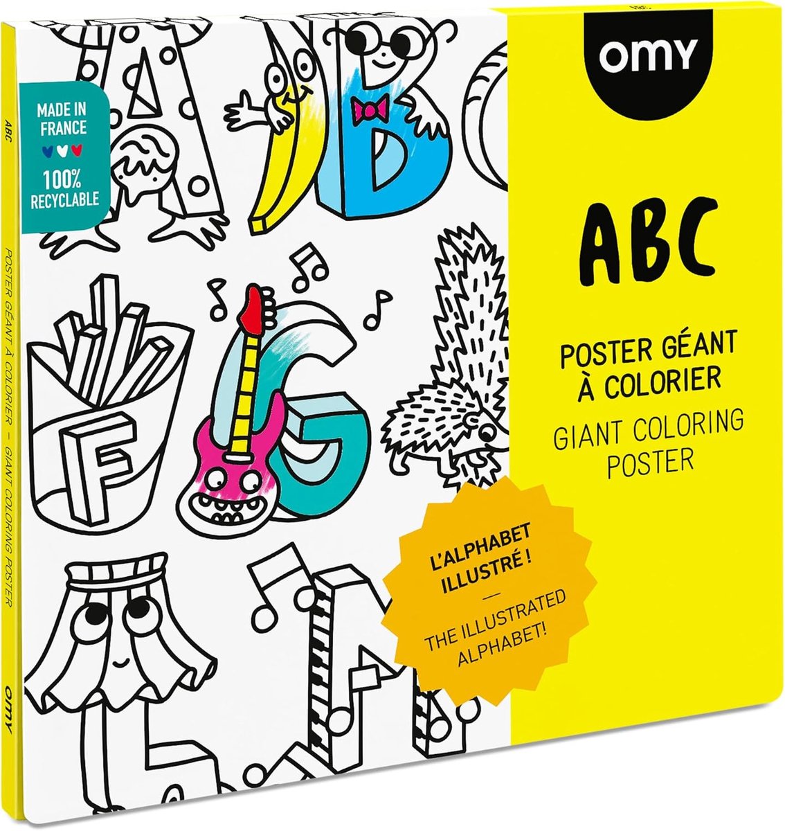 Kleurposter ABC 100 cm x 70 cm - Extra wit hoogwaardig papier 120 g/m² - Educatief en leuk voor kinderen - SnelShoppen