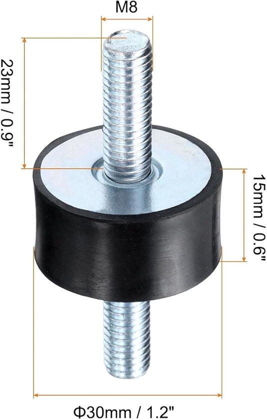 8 stuks isolatiehouders rubber M8 x 23 mm schroeven 30 x 15 mm mannelijke schokdemper trillingen verzinkt fittingen met cilindrische schroefdraad isolatoren anti-vibratie 16 stuks — afbeelding 5