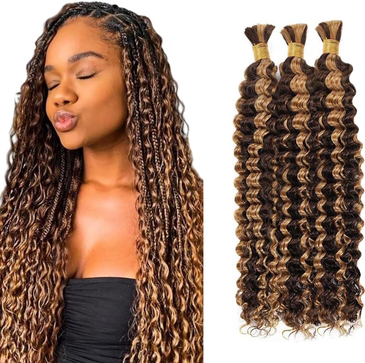 Wave Bulk hair for Braiding #4/27 Highlight Blonde Menselijk haar No Weft Premium Braiding Hair Extensions for Boho Braids With Minimal Tangle 3 Bundles/Pack 12 12 12 Inch