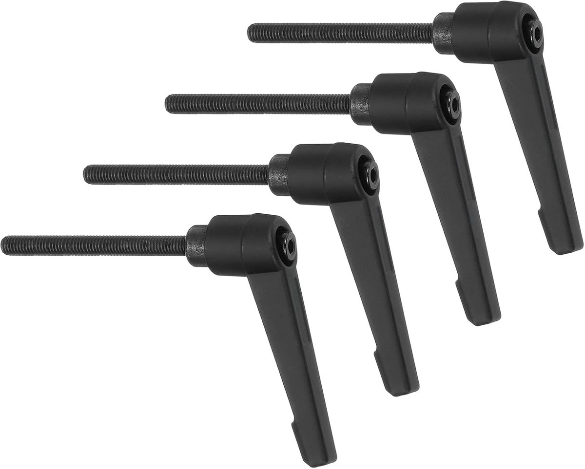 Set van 4 stuks M5 x 50 mm verstelbare bevestigingsgreep, mannelijke knop, ratel, ontgrendelingshendel, vergrendelingshendel, verstelbare metalen handgreep voor draaibanken, zwart