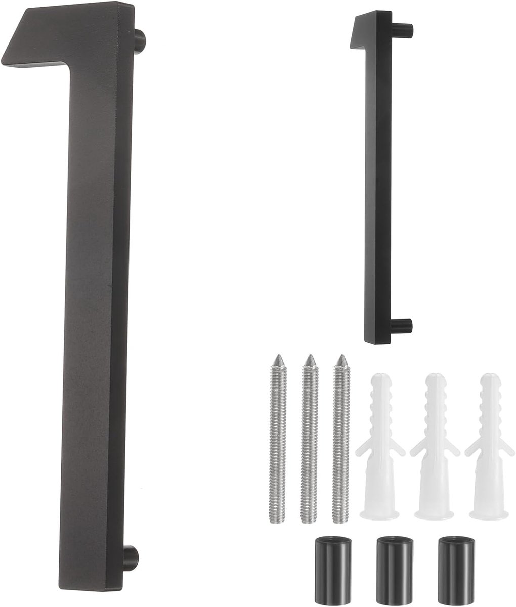 Huisnummers, 15,24 cm modern adresnummer van robuust aluminium voor buiten, met nagelset voor brievenbus, kantoor, straat (nummer 1, zwart)
