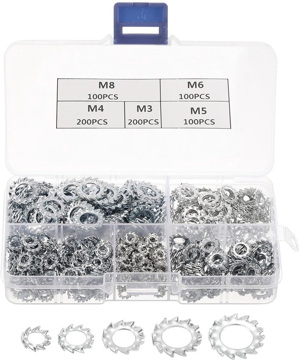 700 stuks assortiment met stersluitingen met buitenste tanden, van roestvrij staal 304 M3/M4/M5/M6/M8, voor bevestiging van mechanische apparaten
