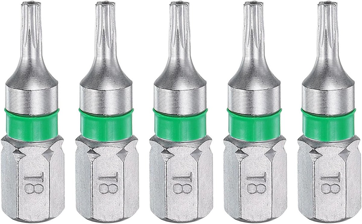 5 stuks Torx-schroevendraaierbit T8H 1/4" zeskantschacht 25 mm lengte magnetische ster 6-punts kop zespunts kop zeskantige zeskantkop zeskantbits S2 staal elektrische schroevendraaierbit met
