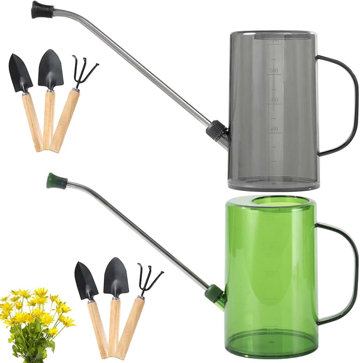 Gieter voor kamerplanten 1 liter - grijs + groen - lange schenktuit - comfortabele handgreep voor balkonplanten - SnelShoppen