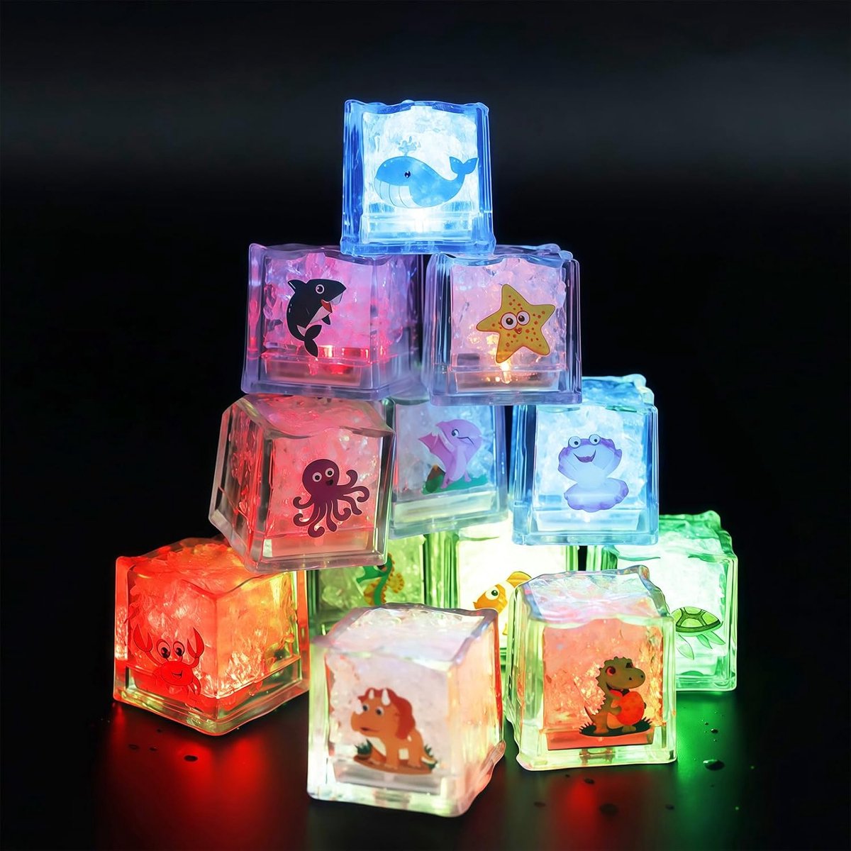 Lichtgevende IJsblokjes 12 Stuks - Kleurrijk Badspeelgoed - Diermotief - Perfect voor Drankjes - SnelShoppen