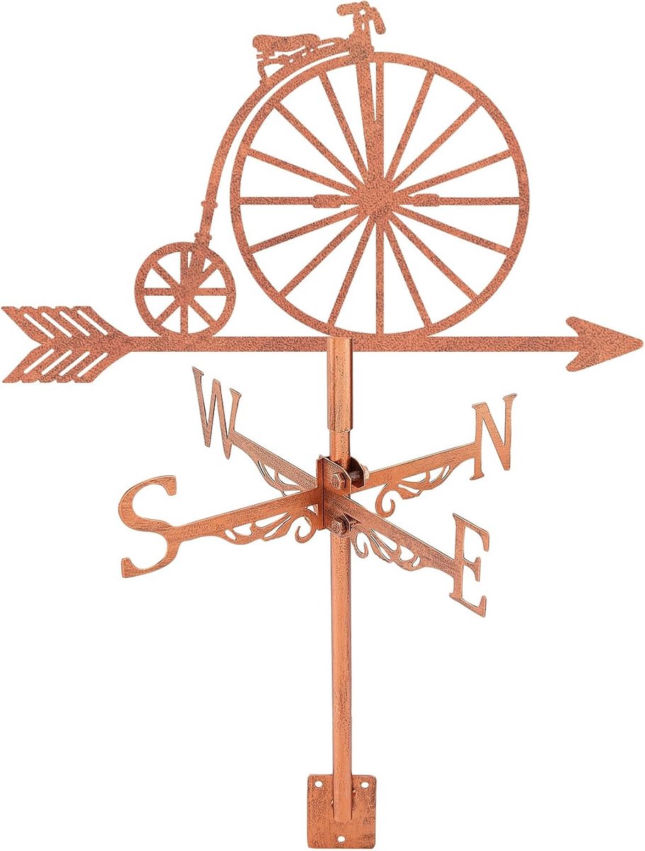 High Wheel Fiets Weer Vane Bike Windrichting Indicator Meetinstrument Dak Installatie Windwijzer voor Outdoor Tuin Boerderij Achtertuin Tuinhuisje Schuur Art Decoratie Rood Koper