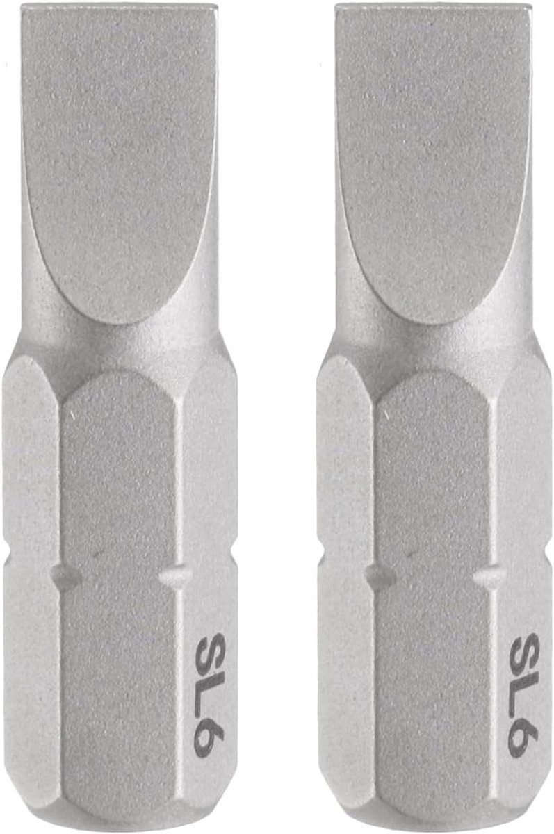 2 stuks SL6 sleufschroevendraaierbitset 1/4 inch zeskantschacht 25 mm lengte magnetische platte kop hex bits S2 staal bitset voor elektrische schroevendraaiers accuschroevendraaier