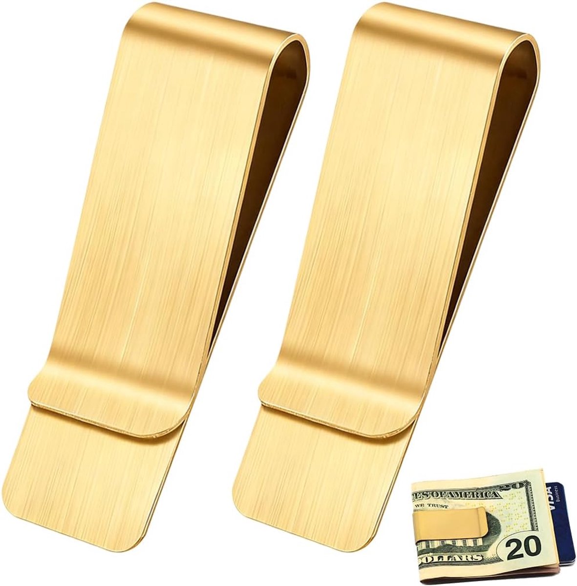 Geldclip, 2 stuks van roestvrij staal voor contant geld, rekeningen, kaarten en documenten, goudkleurig, afmetingen 5 cm x 2,6 cm