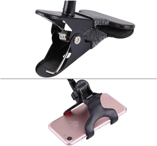 Mobiel - Flexibele metalen lange arm Lazy Bracket Holder met telefoonklem en bureauclip. Bureaublad, bedhoofdeinde, auto, bank voor Lenovo Legion Phone 3 Pro (2022) - Zwart — afbeelding 5