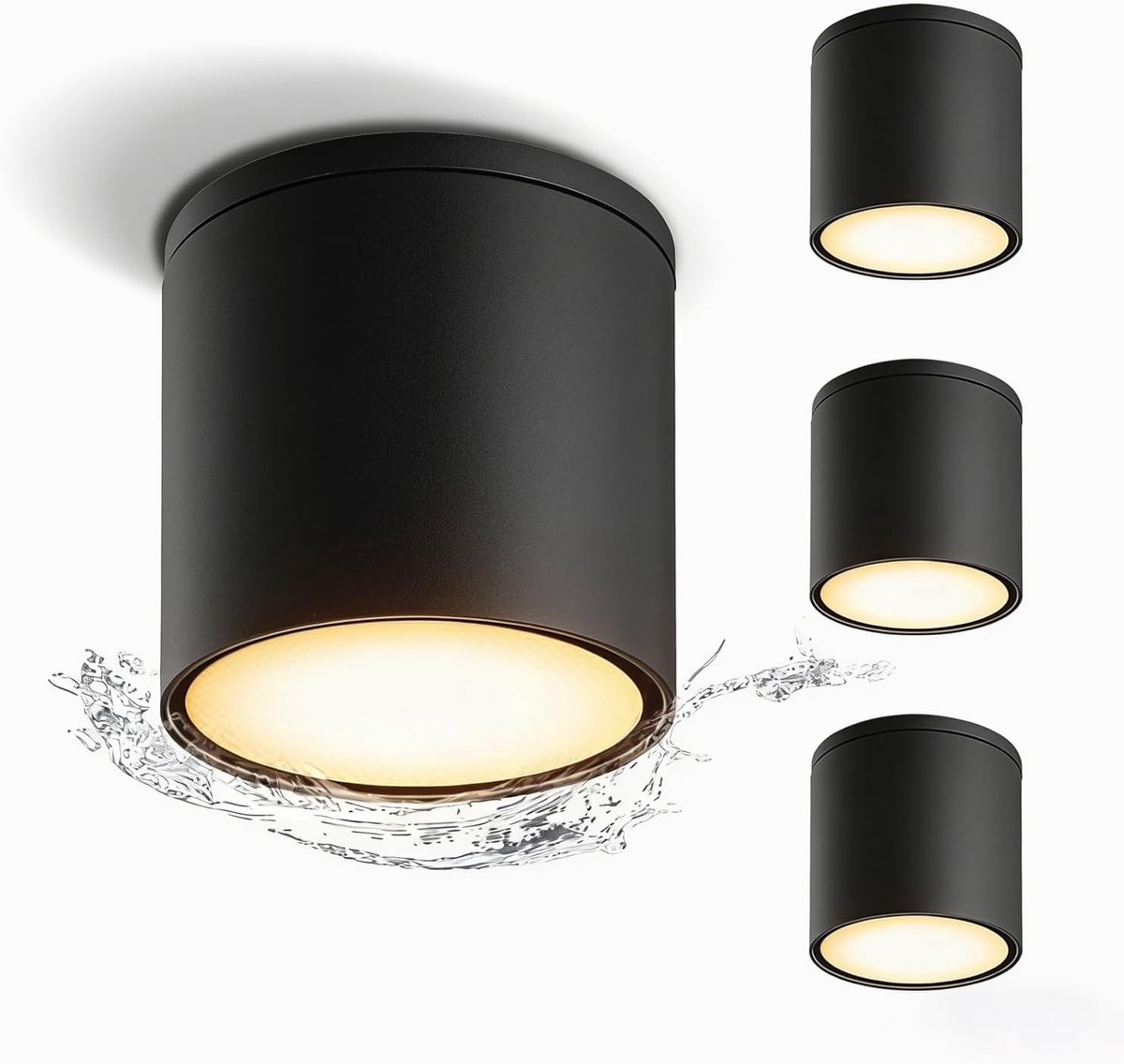 4-delige opbouwspot GU10, IP65 waterdicht, zwart, max. 35W, aluminium, voor badkamer, buitengebruik, eetkamer, keuken, woonkamer, balkon (lampen niet inbegrepen)