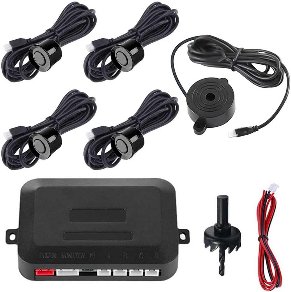Achteruit Parkeer Sensoren Auto Achteruitrijalarm Parkeerhulp 4 Sensor Parkeerplaats Afstands Geluidswaarschuwing Parkeersysteem Achteruit Audio Buzzer Alarm Zwart