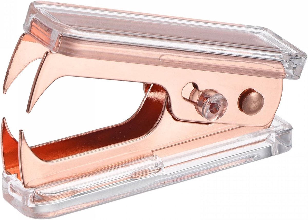 sourcing map Nietverwijderaar gereedschap, nietmachine trekker met acryl lichaam metaal bakken voor kantoor thuis desktop accessoires roze goud