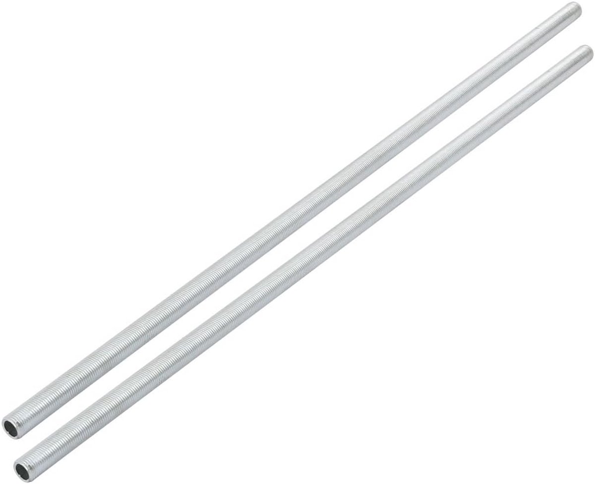 sourcing map Lampbuisnippel, M10 schroefdraad, 420 mm lengte, holle lampen, reparatieonderdeel hardware voor lamplampen, zilverkleurig verzinkt, verpakking van 2 stuks