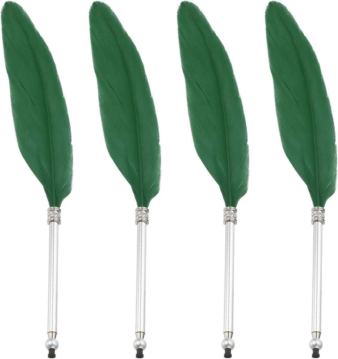 4 stuks veren balpen, pluizige vintage inkt ganzenveer verfijnd vergulde staaf ganzenveer voor kalligrafie schrijven handtekening gast huwelijkscadeau, groen