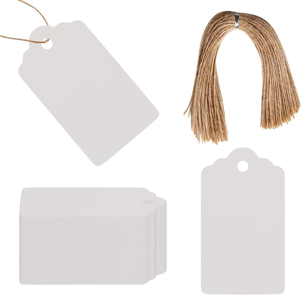 Cadeaulabels 100 Stuks 4x7cm - Witte Kraft Met Geel Jute Touw - Handgemaakt Hanglabels - Perfect Voor Cadeaus - SnelShoppen