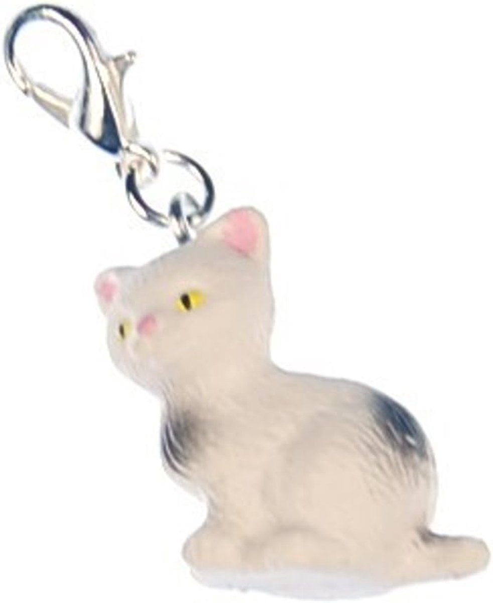 Kat baby charm rits pull kitten kat rubber wit grijs - handgemaakte modesieraden I kettinghanger verzilverd - bedelhanger bedelarmband - hanger voor armband, 30 mm, Rubber Metaal