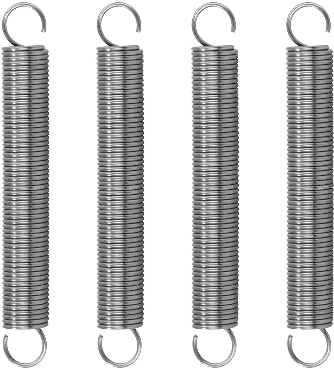 Trekveren met haak, roestvrij staal, trekveer, spanveer, 75 mm, buitendiameter 10 mm, draaddiameter 1,0 mm, maximale trekkracht 1,5 kg, 1,0 x 10 x 75 mm, 4 stuks