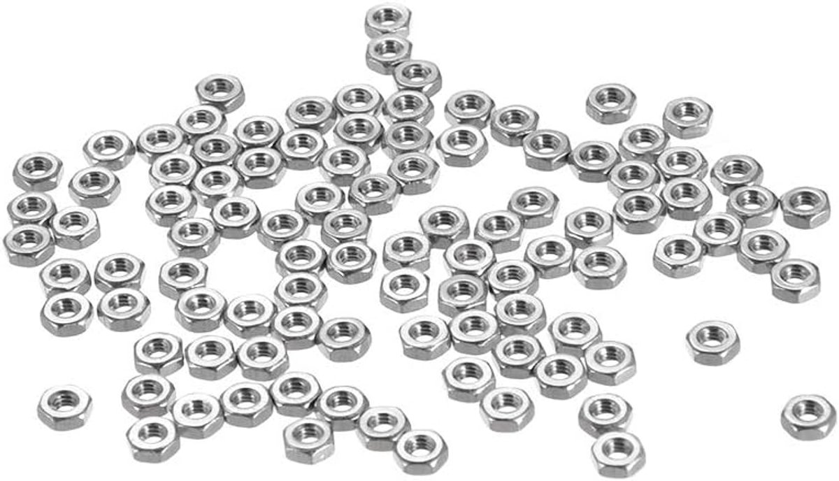 sourcing map Zeskantmoeren, zeskant, grove moer, metrische schroefdraad, M2 x 0,4 mm, roestvrij staal 304, 100 stuks
