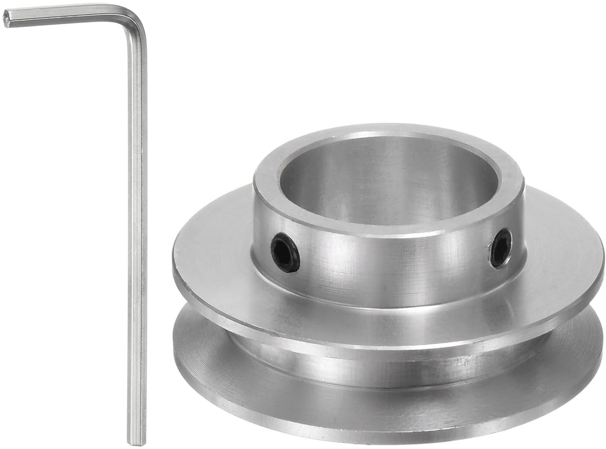 Sourcing map Enkele groefriemschijf 20 mm vaste boring 40 mm buitendiameter aluminiumlegering met inbussleutel voor boormachine 6 mm PU ronde riem