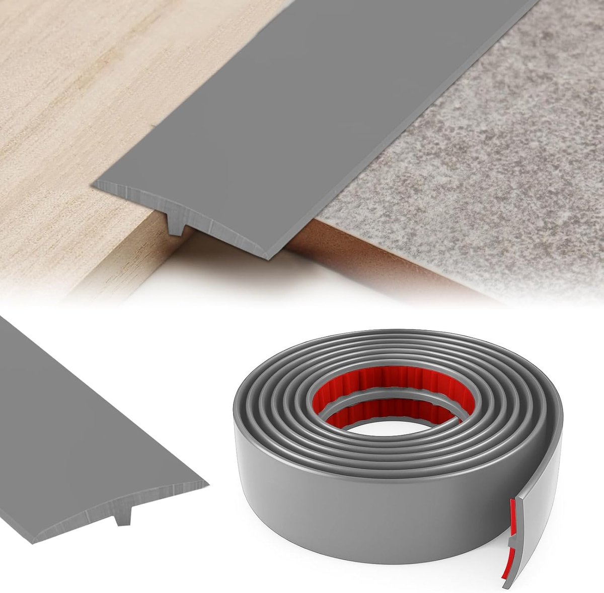 T-profiel Zelfklevend Deurdrempels Lijst Voor Gewrichten Tussen Twee Etages Grijs 5 cm x 1 m