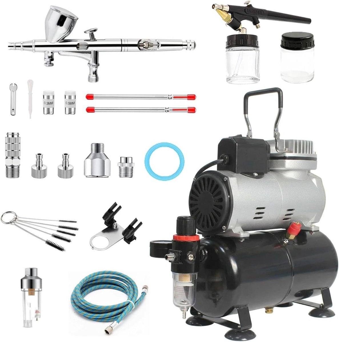 Airbrush Compressorkit: luchtslang, airbrush-houder, minifilter, double action-mechanisme voor nail art, tijdelijke tatoeages, hobby-1 schildergereedschap