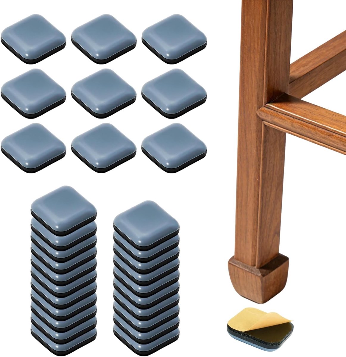30 vierkante meubelglijders, zelfklevend, 20 mm, van PTFE, meubelglijders, meubelglijders, stoelpootglijders, nagelstoelglijders, krasbestendig voor stoelen, tafels, bedden, pr