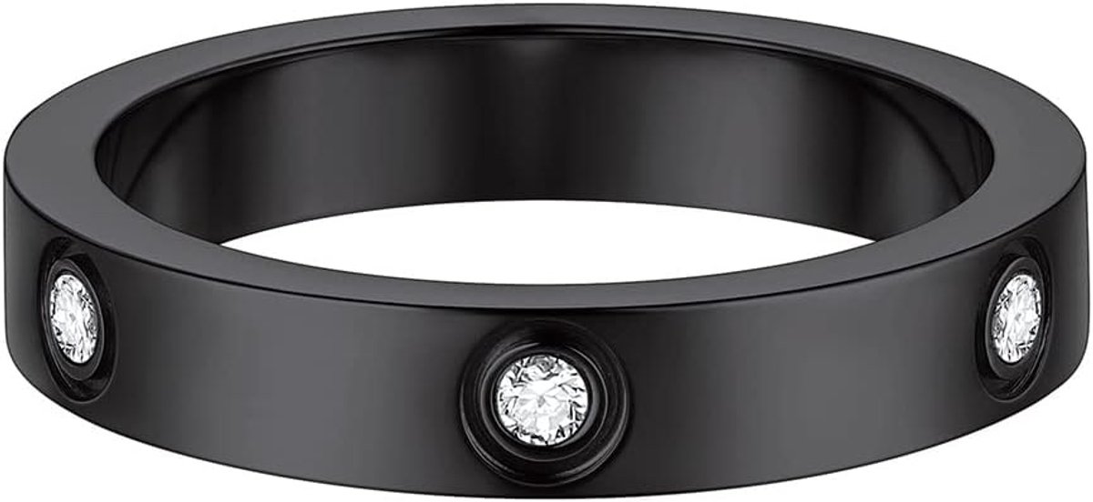 Ringen gegraveerde liefde vriendschap band roestvrij staal/zwart/verguld Cubic Zirconia belofte ring maat J 1/2-V 1/2 (geschenkdoos verzenden)