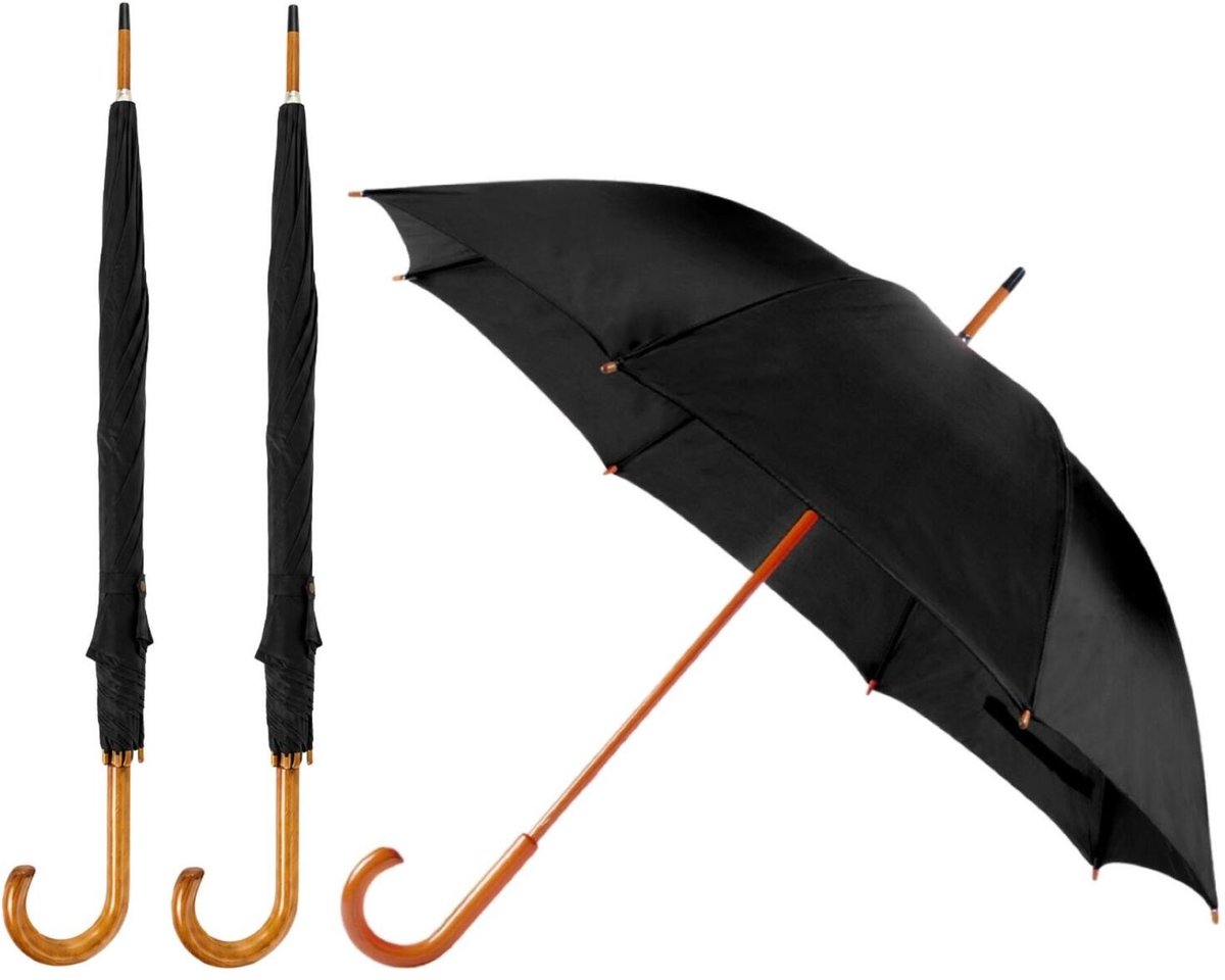 Bellatio Design Paraplu Dryfeet - 4x - zwart - dia 105 cm - 85 cm lang - 8 panels - regen - polyester/hout - Classic model