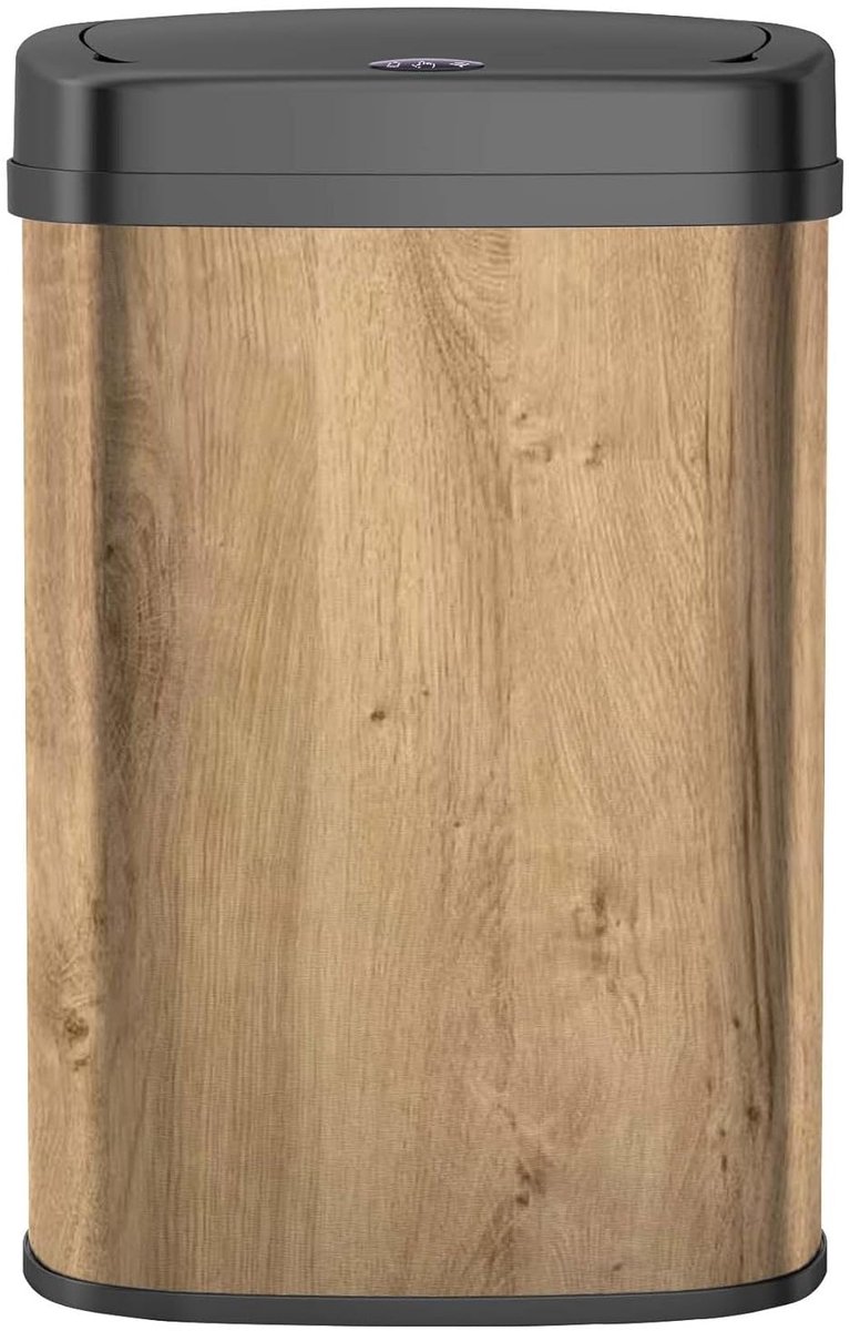 Automatische keukenafvalbak 58 L - Houten design - RVS met zwarte deksel - Hygiënisch en contactloos - ShopVlot