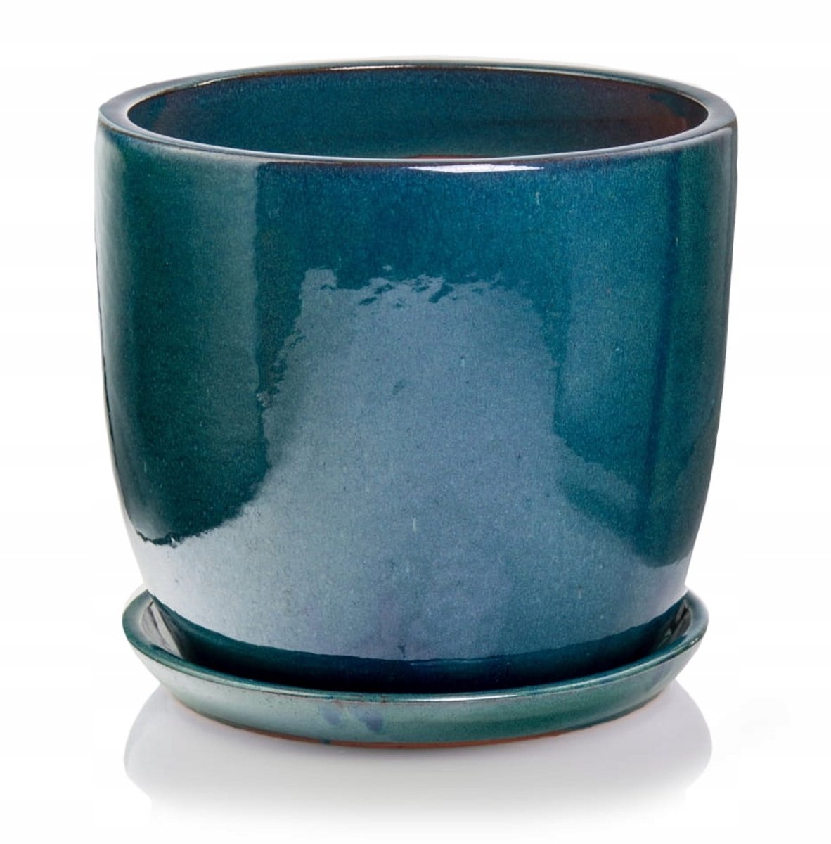 Turquoise geglazuurde plantenbak met schotel 32x27 cm