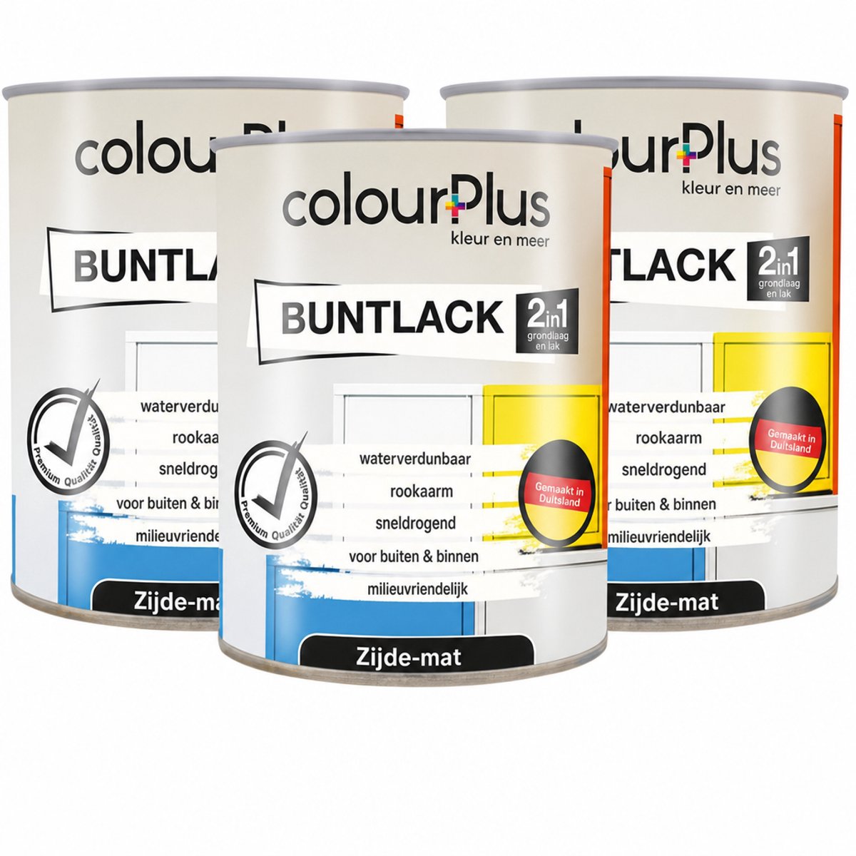 ColourPlus Lakverf - Dekkende Verf - Acrylverf - 2-in-1 - Weerbestendig - Zijdeglans - Blauw - 3x750ml (2.25L)