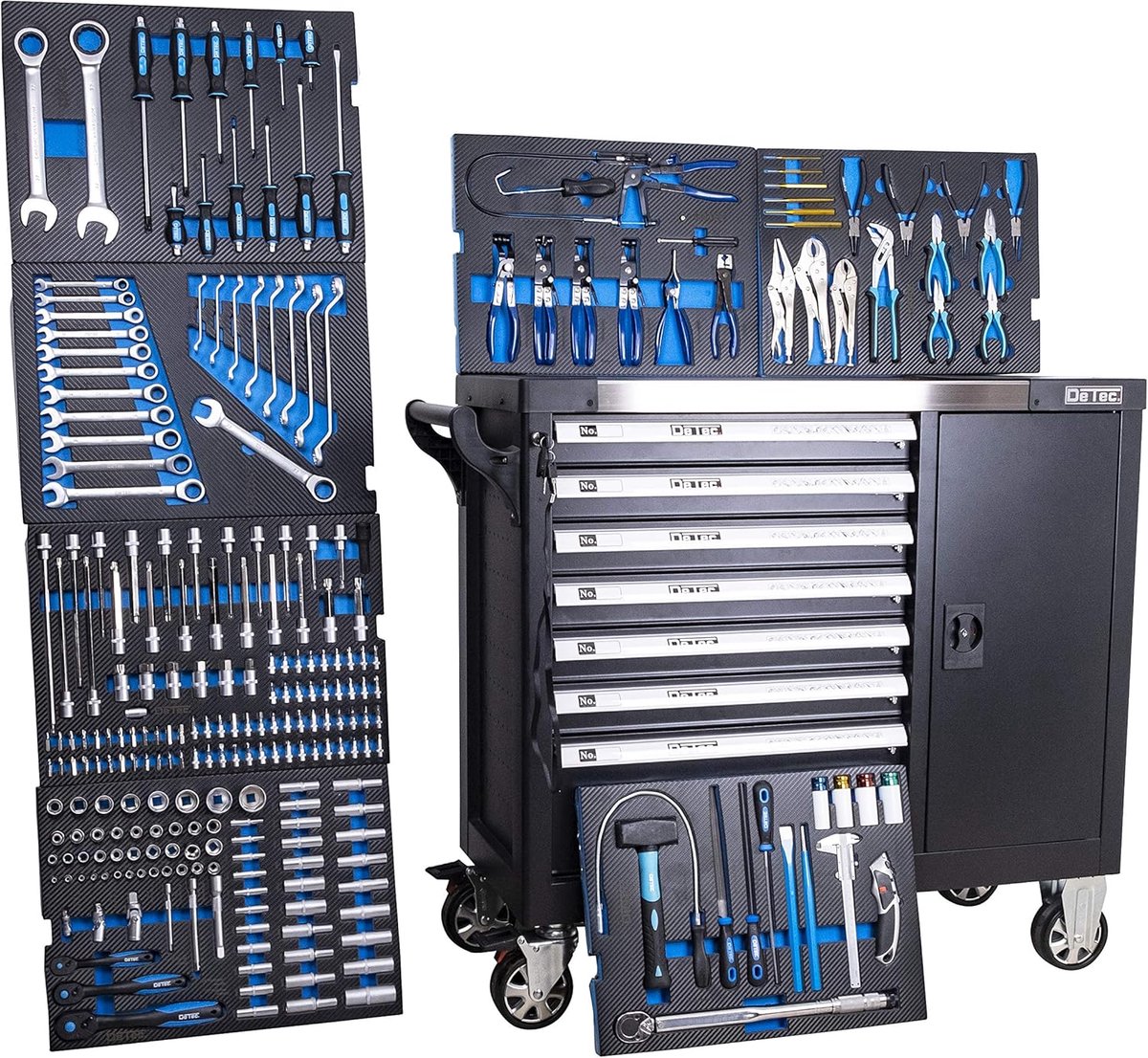 SnelShoppen - XXL workshop trolley 1077 Heavy Duty | Gereedschapstrolley met volledige uitrusting | 7 lades met foam inleg en hoogwaardige gereedschap