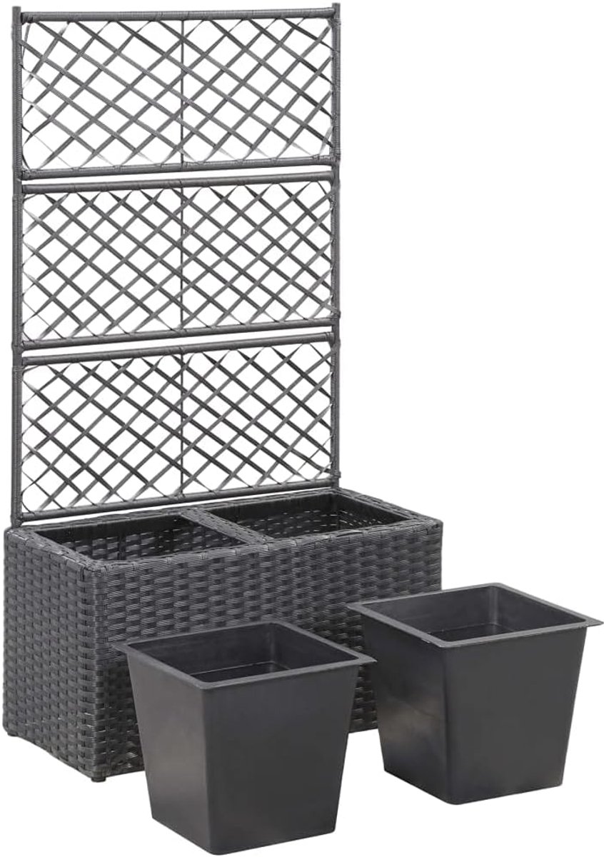 Bloembak met Trellis - Zwarte Polyrotan Plantenbak voor Buiten