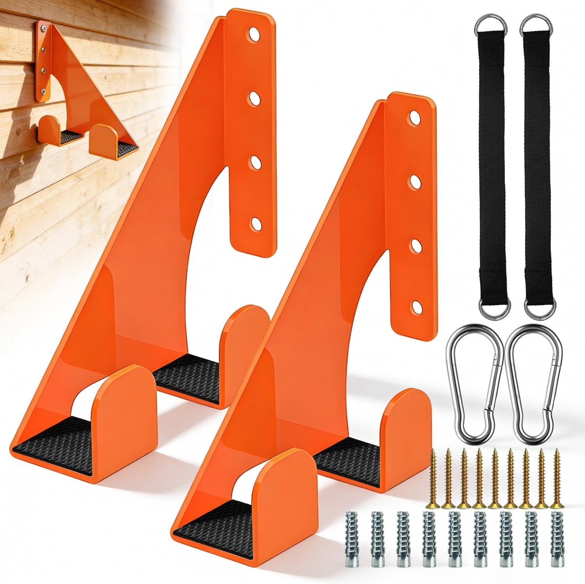 Gereedschapshouder set - 2 carbon stalen wandhouders - oranje - stevige opslag voor zware gereedschappen - ShopVlot