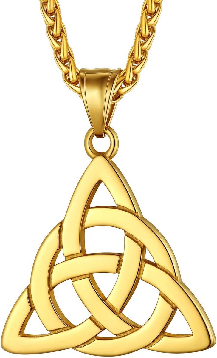 Keltische Triquetra halsketting Keltische knoop met ketting 55 cm + 5 cm roestvrij staal/goud/zwart heren dames hanger Viking sieraden amulet bescherming (geschenkdoos)