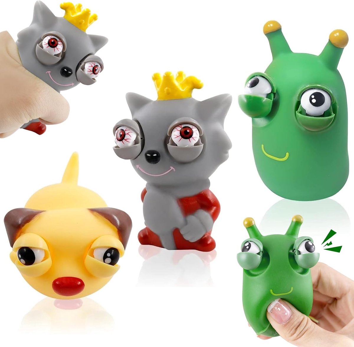 3 stuks squishy knijpspeeltjes, anti-stress knijpbal, knijpspeeltje met uitpuilende ogen, grappige stressbal, knijpspeeltje, willekeurige stijl