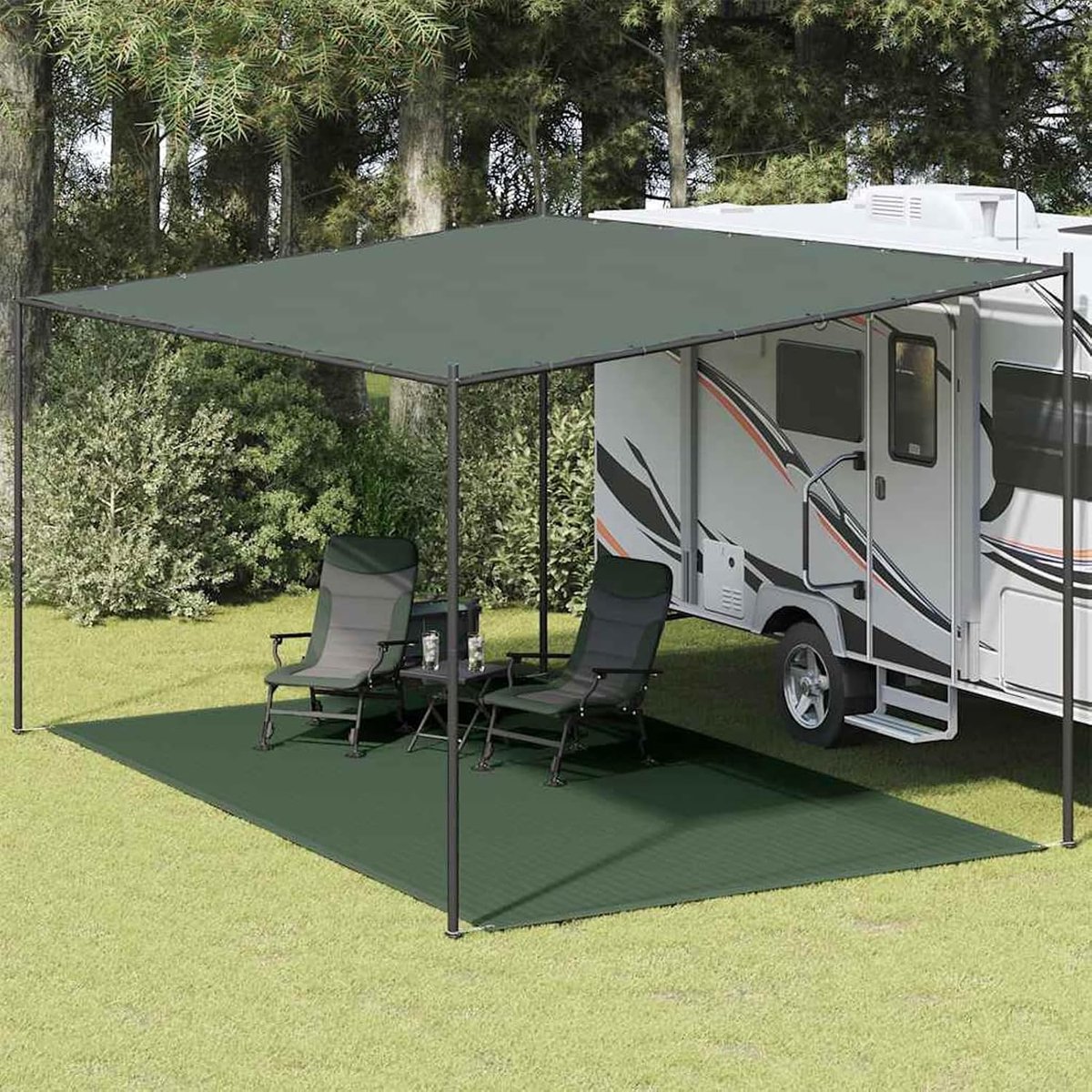 Tenttapijt, 300 x 500 cm, HDPE, groen, waterdoorlatend, ademend, camping, grondzeil, outdoor, tapijt voor tent, voortent terras, tuin, 133643
