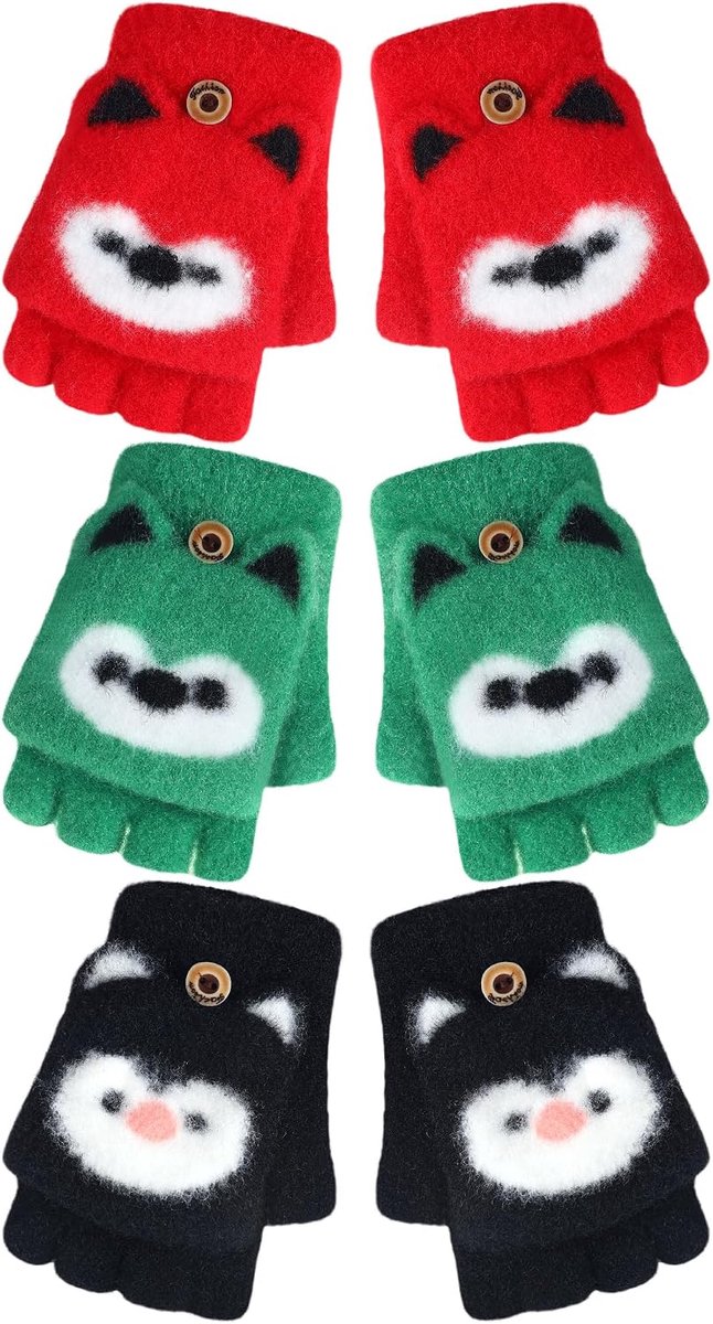 Handschoenen Convertible Flip Top Handschoenen Winter Warm Gebreide Half Vinger Wanten Voor Kinderen Jongen Meisjes 5-10 Jaar