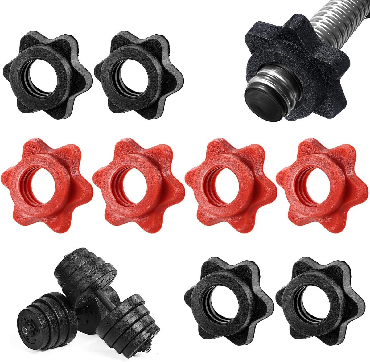 8 stuks haltersluitingen, korte halter zeskantmoer, halter snelsluiting 25 mm, halterklemmen moeren, kunststof halterclips, voor gewichtheffen, fitness training