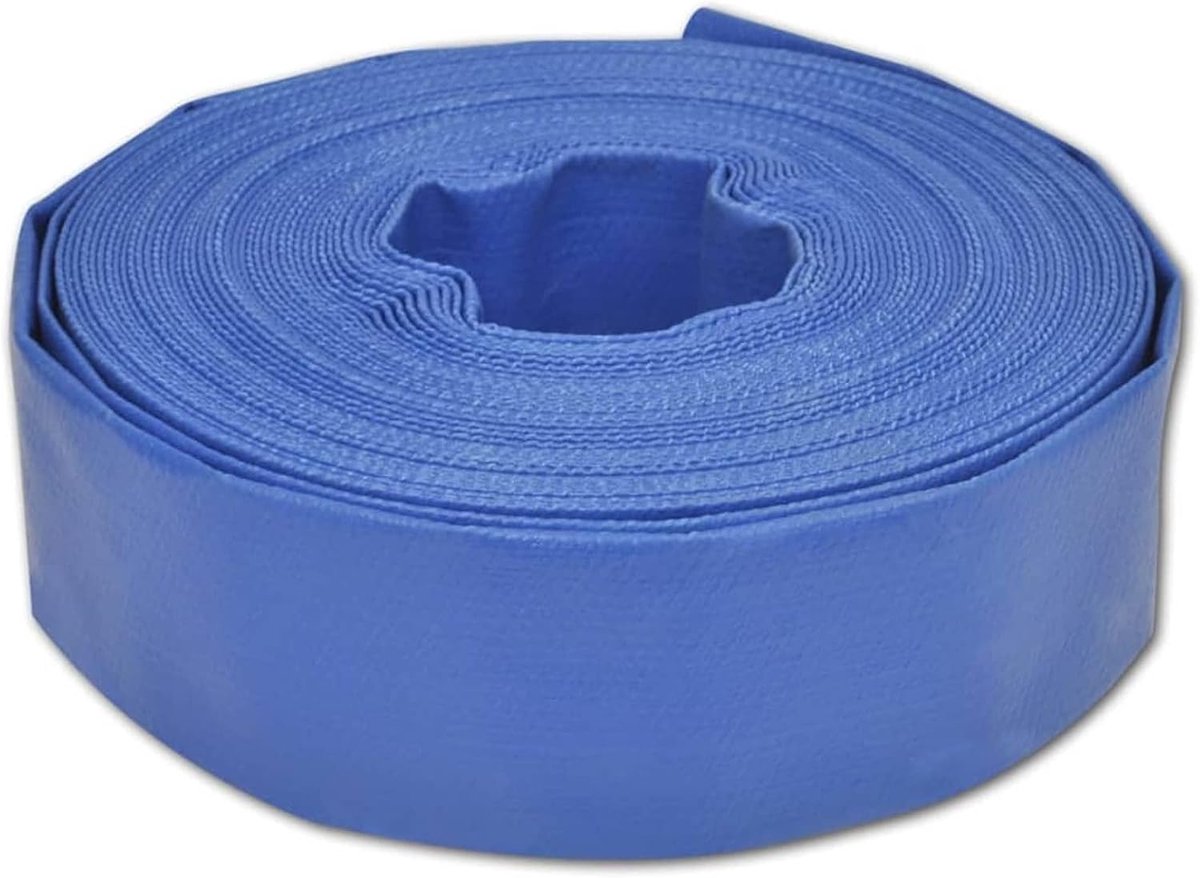 Platte slang, irrigatieslang, waterslang, industriële slang, afvalwaterslang, tuinslang, pompslang met 2 slangklemmen, lengte: 25 m, polyvinylchloride en polyester, blauw