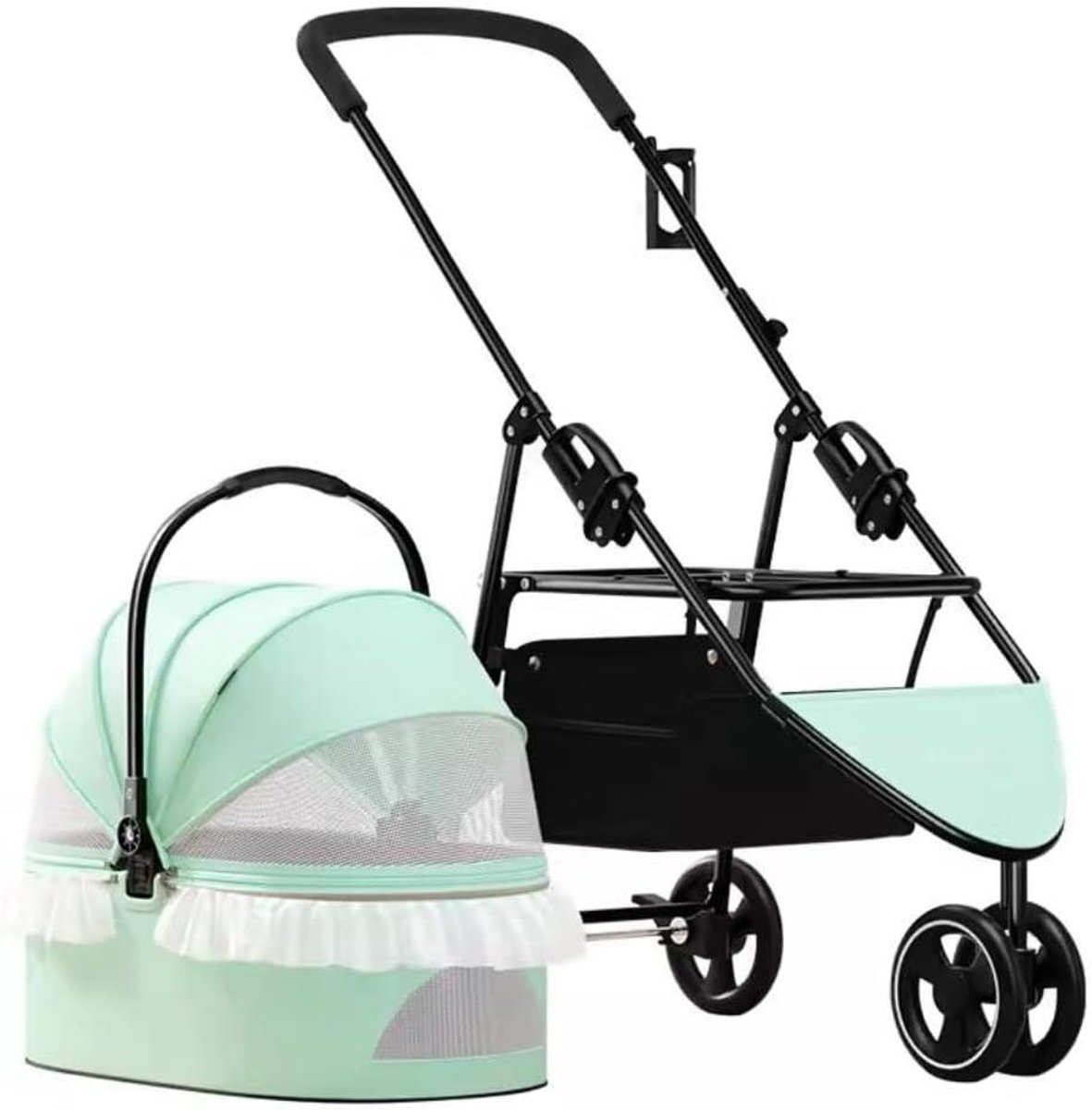 Huisdier Kinderwagen - Hondenbuggy Kattenwagen - Reizen met Huisdier - Opvouwbaar 3-in-1 Design - 10 kg Draagvermogen - Groen