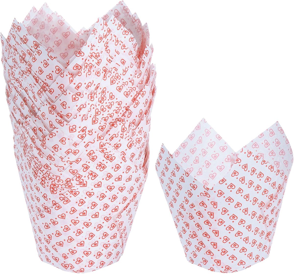 50 stuks cupcake-vormpjes in tulpenvorm, geolied, papieren hoezen voor cupcakes, voor feest, bruiloft, verjaardag, hartvorm