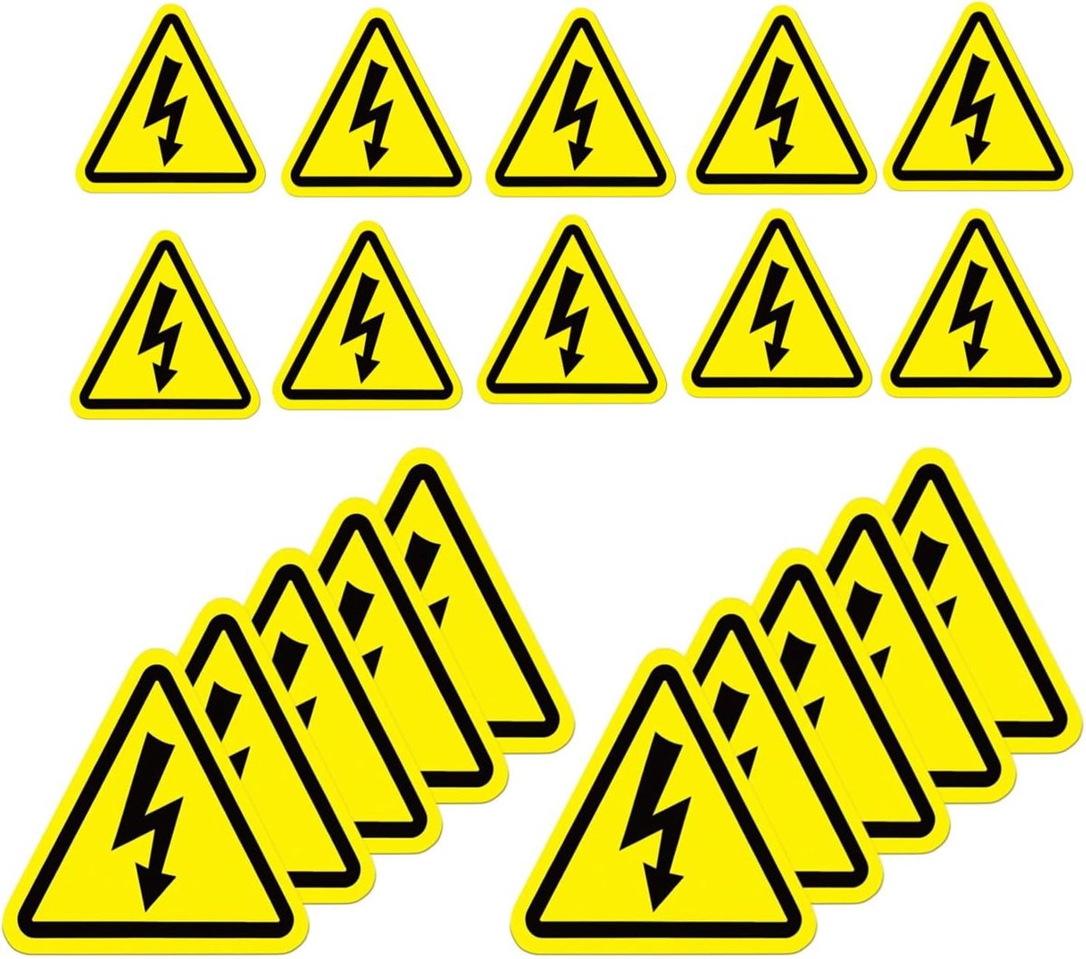 Veilige waarschuwingssticker, 20 stuks 5 cm/10 cm driehoek elektrische gevarenstickers, geel vinyl, gebruik binnenshuis, driehoekswaarschuwing, 20 stuks