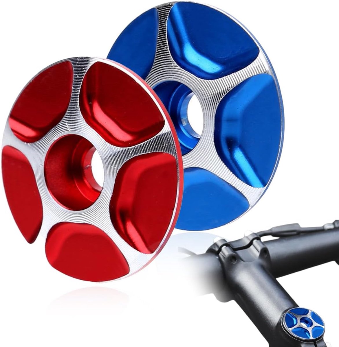 Stuurstoppen voor fiets, MTB, 2 stuks, bovendop voor fietskoptelefoon, vorkvoorbouw, stuurserie van koolstofvezel, meerkleurig, 28,6 mm