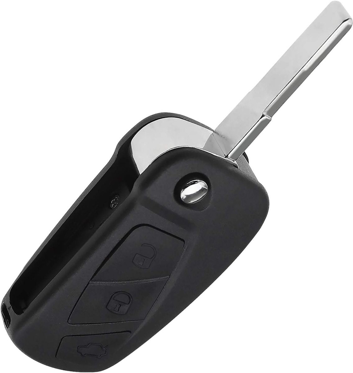 3 Knoppen Opvouwbare Afstandsbediening Sleutelhoes Fob met Ongesneden Sleutel Blank Compatibel met KA Afstandsbediening Sleutelkoffer Vervanging Accessoires Zwart
